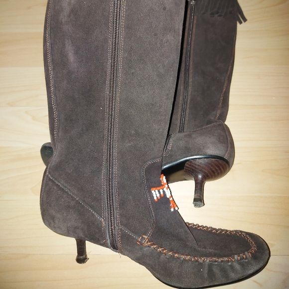 Aldo Suede Brown Moccasin Style Heel Boots - Picture 3 of 8
